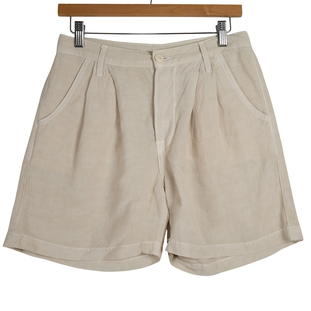 NSF Womens Beige Lyocell Linen Pleated High Rise Button Fly Shorts Size 25
